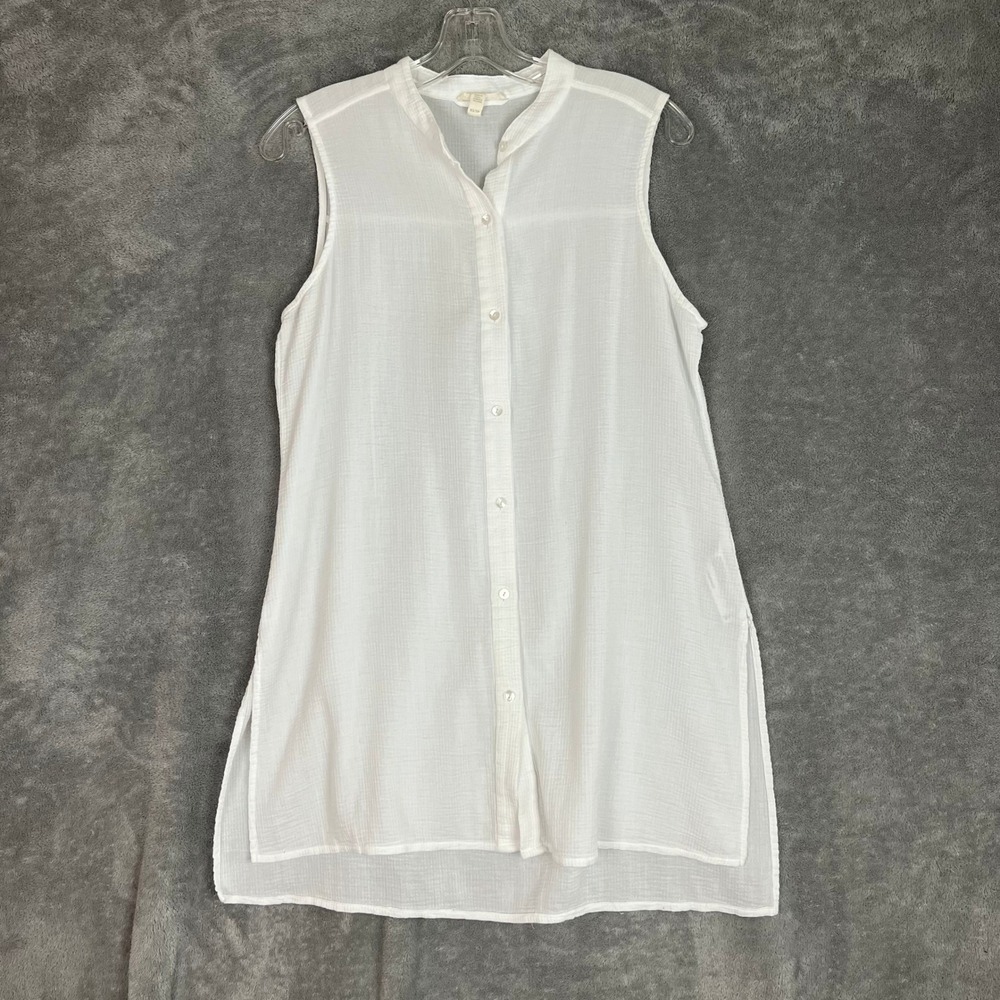 Eileen Fisher‎ Tunic Top Womens XS White Sleeveless Lightweight Organic Cotton